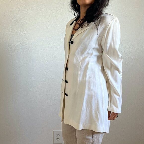 vtg 80s‎ white and black classic long formal blazer 5 button retro size 12 - Picture 5 of 9